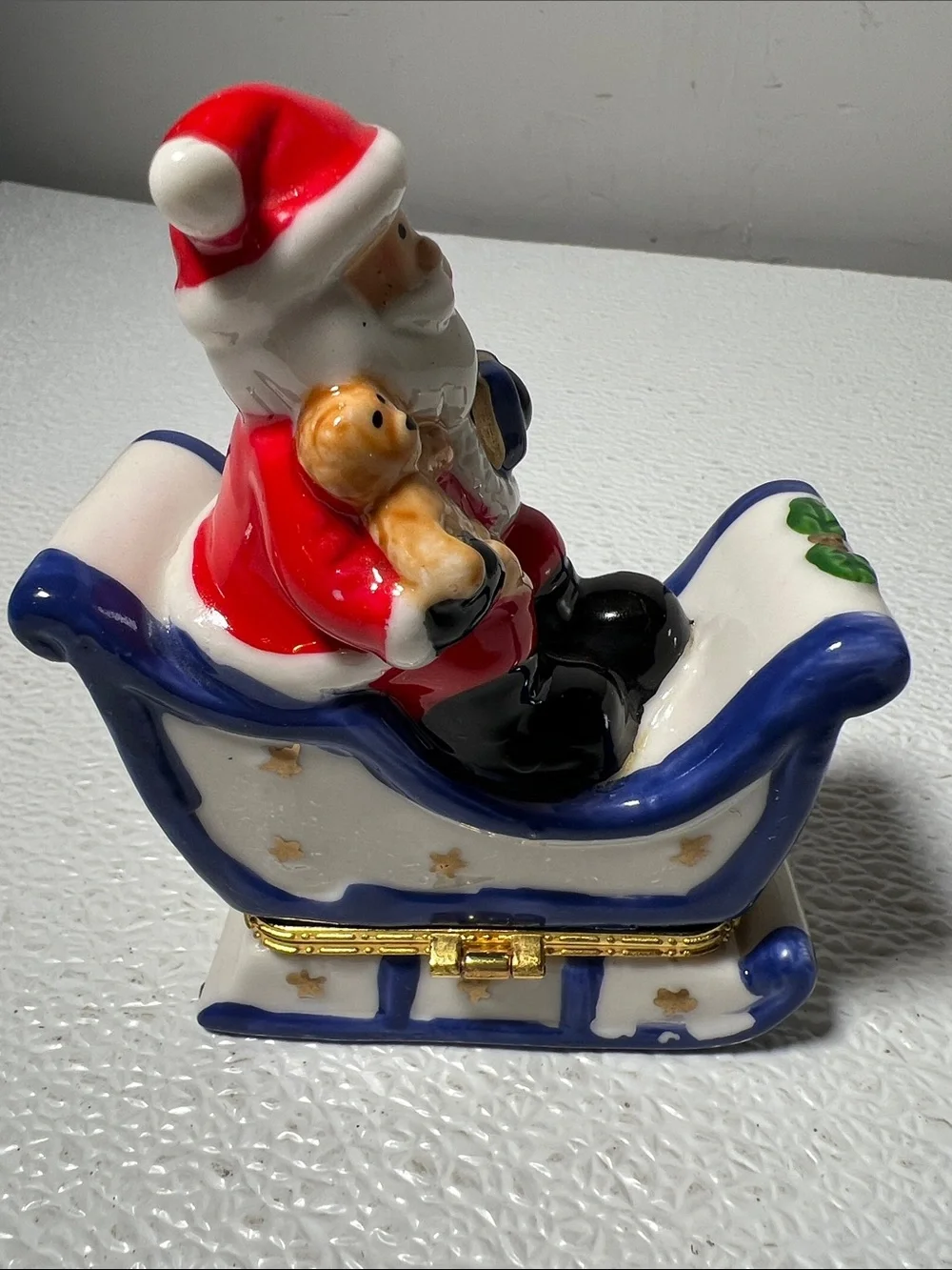 Festive Red Santa in Sleigh Ceramic Figurine Trinket Box
